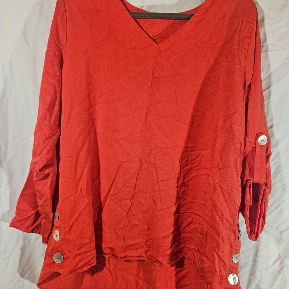 Elegant Red Button Sleeve Blouse